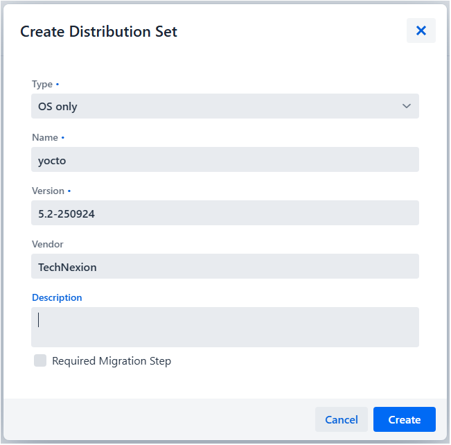 hawkBit Create Distribution Set - Step 1