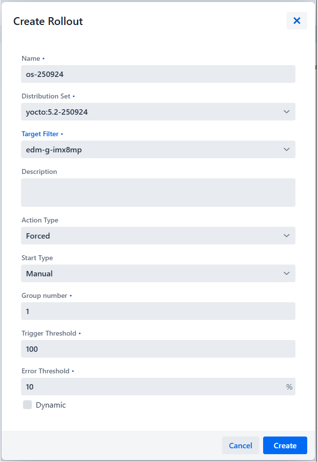 hawkBit Create Rollout Configuration